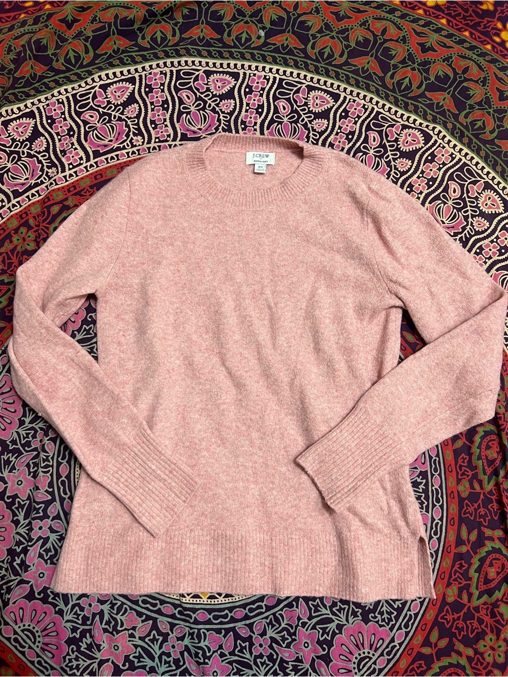 J.Crew Pink Crewneck Sweater XS Soft Wool Blend Lightweight Cozy Knit